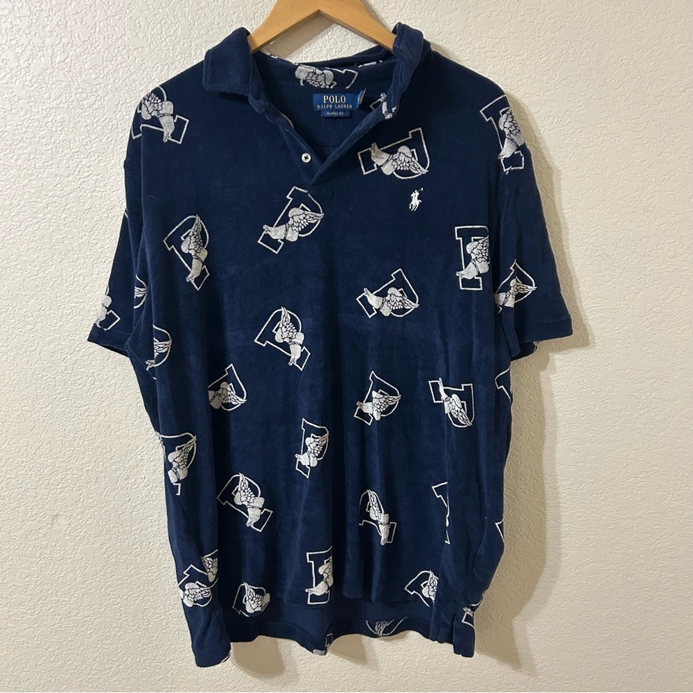 Polo Ralph Lauren P-Wing Logo Terrycloth Loungewear Polo in Blue - Size Large - Picture 2 of 8
